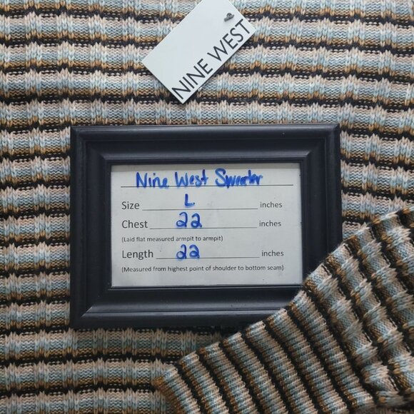 Nine West Striped Sweater Soft Womens Large Brown Blue Knit - Picture 5 of 9